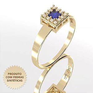 Anel  de Formatura Cravejado com Zircônia Azul e Zircônias Brancas