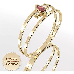 Anel de Formatura Cravejado com Zircônia Vermelha e Zircônias Brancas