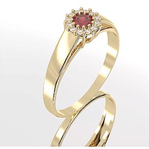 Anel Feminino Cravejado com Rubi e Brilhantes