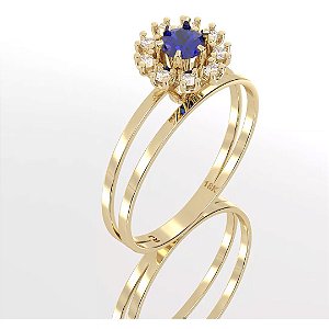 Anel de Formatura Gold Cravejado com Safira e Brilhantes