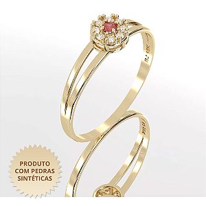 Anel de Formatura Star Cravejado com Zircônia Vermelha e Zircônias Brancas