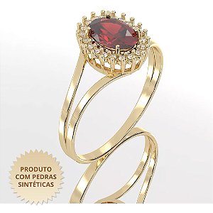 Anel Feminino Magic Cravejado com Zircônia Vermelha e Zircônias Brancas