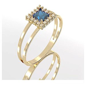 Anel Feminino Sterom Cravejado com Zafira e Brilhantes