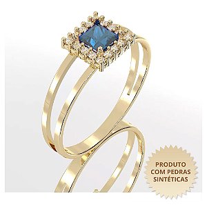 Anel Feminino Sterom Cravejado com Zircônia Azul e Zircônias Brancas