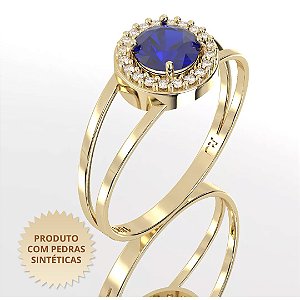 Anel de Formatura Mimo Cravejado com Zircônia Azul e Zircônias Brancas