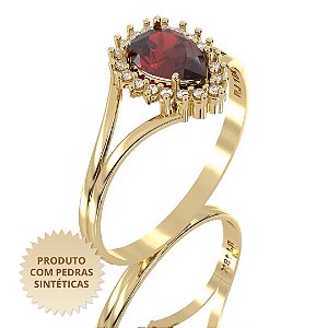 Anel Feminino Red Cravejado com Zircônia Vermelha e Zircônias Brancas