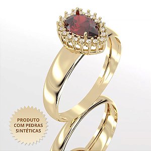 Anel de Formatura Kiss Cravejado com Zircônia Vermelha e Zircônias Brancas