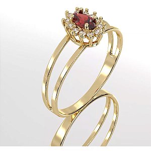 Anel Wonderful Cravejado com Rubi e Brilhantes