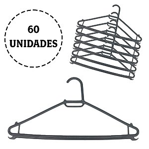 60 Cabides Plástico Preto Adulto Reforçado Flexivel