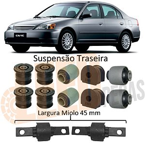 Kit Buchas Suspensão Traseira Civic 2001 2002 2003 2004 2005 (Com bucha do braço 45mm)