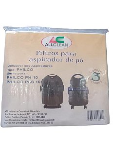 SACO DESCARTÁVEL PARA ASPIRADOR DE PÓ PHILCO * Contém 3 unidades * Philco PH 10 * Philco PAS 10