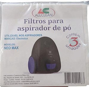 SACO DESCARTÁVEL PARA ASPIRADOR DE PÓ ELETROLUX NEO MAX * Contém 3 unidades