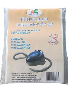 SACO DESCARTÁVEL PARA ASPIRADOR DE PÓ BRITÂNIA * 1450 * ASP 1000 * ASP 1100 * Contém 3 unidades