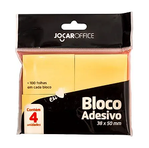 Bloco Adesivo Amarelo 38Mmx50Mm Blister/4Blocos Jocar Office