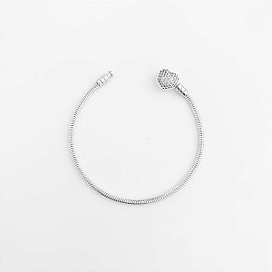 Pulseira para Berloques com Fecho em Coração Cravejado com Zircônias