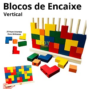Blocos de Encaixe Vertical Grande Tetris 25 pçs Coloridos em Madeira Jogo Educativo Pedagogico Torre Parede de Blocos Colorida