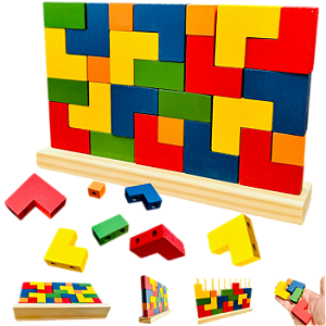 Blocos De Encaixe Vertical Junior 25 Peças Tetris Brinquedo Educativo em Madeira Colorida