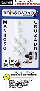 MANHOSINHO CRUZADO - EVA BRANCO - FORMATO RAÇÃO -  9MM - COM 4 MIÇANGAS PITANGA (CHICOTE PRONTO)