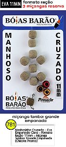 MANHOSINHO CRUZADO - EVA EMPANADO CLARO - FORMATO RAÇÃO -  11MM - MIÇANGA TAMBOR GRANDE EMPANADA  (CHICOTE PRONTO)