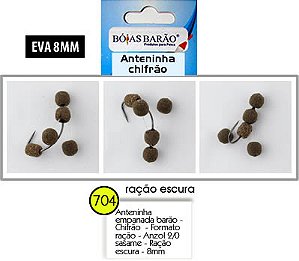 ANTENINHA EMPANADA BARÃO - CHIFRÃO - FORMATO RAÇÃO -  ANZOL 2/0 SASAME - RAÇÃO ESCURA - 8MM