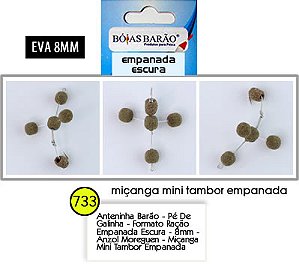 ANTENINHA BARÃO - PÉ DE GALINHA - FORMATO RAÇÃO EMPANADA ESCURA - 8MM - ANZOL MOREGUEN - MIÇANGA MINI TAMBOR EMPANADA