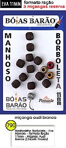 MANHOSINHO BORBOLETA - EVA MARROM - FORMATO RAÇÃO -  11MM - MIÇANGA AUDI BRANCA  (CHICOTE PRONTO)