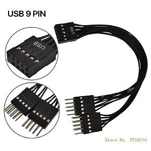 Adaptador de Extensão USB 2.0 Hub, 9Pin Cabeçalho, USB 2.0, Feminino para 2 Masculino Splitter, Conversor, Mainboard