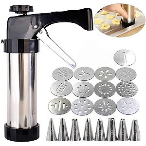 Kit de Prensa Manual em Inox – Máquina para Fazer Biscoitos e Churros, Ideal para Modelar e Decorar com Precisão