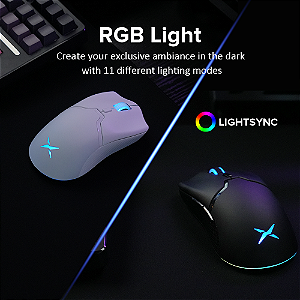 Mouse Gamer Delux M800 – Sem Fio, Sensor PAW3395 de 26.000 DPI, RGB Personalizável, Ergonômico, Recarregável e Programável, Ideal para PC e Laptop Gamer