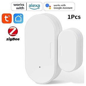 Sensor de Porta e Janela Inteligente Tuya Zigbee – Detector de Abertura/Fechamento, Alarme de Segurança, Compatível com Alexa e Google Home