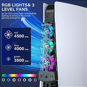 Ventilador de Resfriamento RGB para PS5 – Cooler Silencioso com 3 Velocidades, Compatível com PS5 Edição Disco e Digital, Acessório de Alto Desempenho