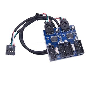 Divisor USB 9 Pin para Placa-Mãe – Adaptador de Extensão 1 para 2 ou 1 para 4, Interface Fêmea, Cabeçalho USB Hub