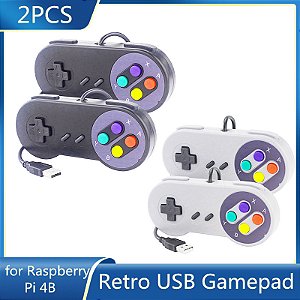 2 Pçs USB Gamepad Retro Gaming Joystick com Fio – Controle para PC, NESPi, RetroPie e Raspberry Pi 4B