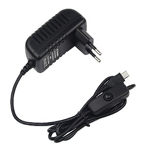 Fonte de Alimentação 5V 3A com Botão Interruptor – Adaptador com Micro USB para Raspberry Pi, Orange Pi Zero 2 W, 3 LTS