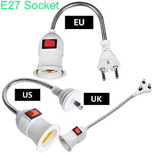 Adaptador Soquete E27 com Interruptor Liga/Desliga – Plug US/EU/UK Flexível