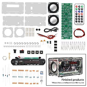 Kit Eletrônico DIY Rádio FM com Alto-Falante Bluetooth 5.0 e Indicador de Nível por Voz