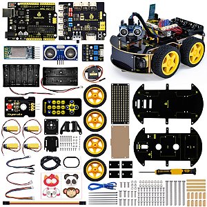 Kit Robô 4WD Bluetooth V2.0 Keyestudio p/ Arduino – LED, Scratch e Montagem DIY