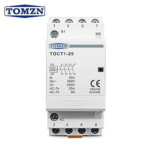 Contator Modular TOCT1 4P 25A 220V DIN 4NO para Automação Residencial AC 50/60Hz
