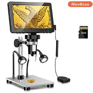 Microscópio Digital Rievbcaau 1200X HD USB com 10 LEDs, Profissional para Reparos e Inspeções Eletrônicas.          Perguntar ao ChatGPT