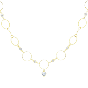 Choker círculos folheada a ouro com pingente de coração com zircônias, 35cm