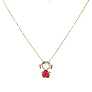 Pingente menina folheado a Ouro com pedra rosa coração (sem corrente)