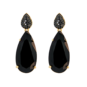 Brinco gota com zirconias negras folheado a Ouro 18k