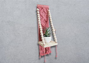 Macramê de Luxo Rosa ( com vaso e planta)