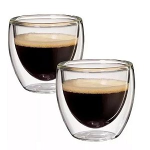 Copos duplos de vidro para café 80 ml ( Cx 2 unidades)