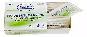 Fio de sutura em Nylon 5-0 com Agulha 20 mm cx c/ 24 un. Supermedy