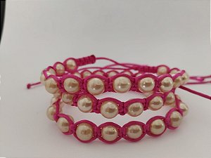 Pulseira Macramê Rosa com Pérolas