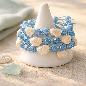 Pulseira de Cristais e Conchas Azul