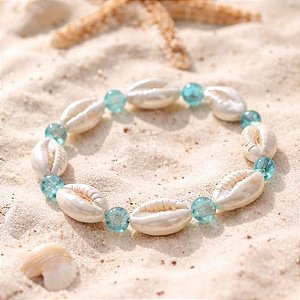 Pulseira de Búzios com Contas Azuis