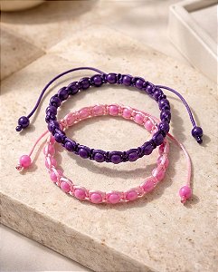 Pulseira Macramê com Contas Acrílicas Coloridas