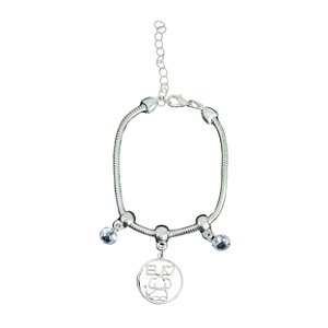 Pulseira com 3 Berloque 2 Pedras e 1 Plaquinha Eu Amo Dog Folheado Prata 18583